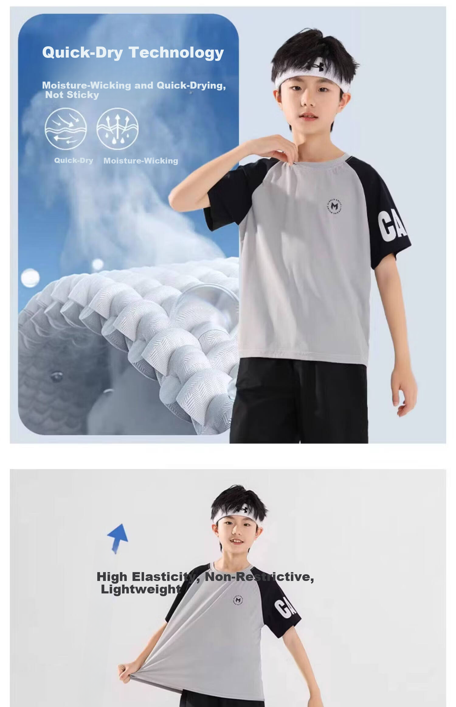 Moonkids Boys Sports Set Summer Quick-Dry Short Sleeve 2026 New Basketball Badminton Large Kids Fitness Training 9